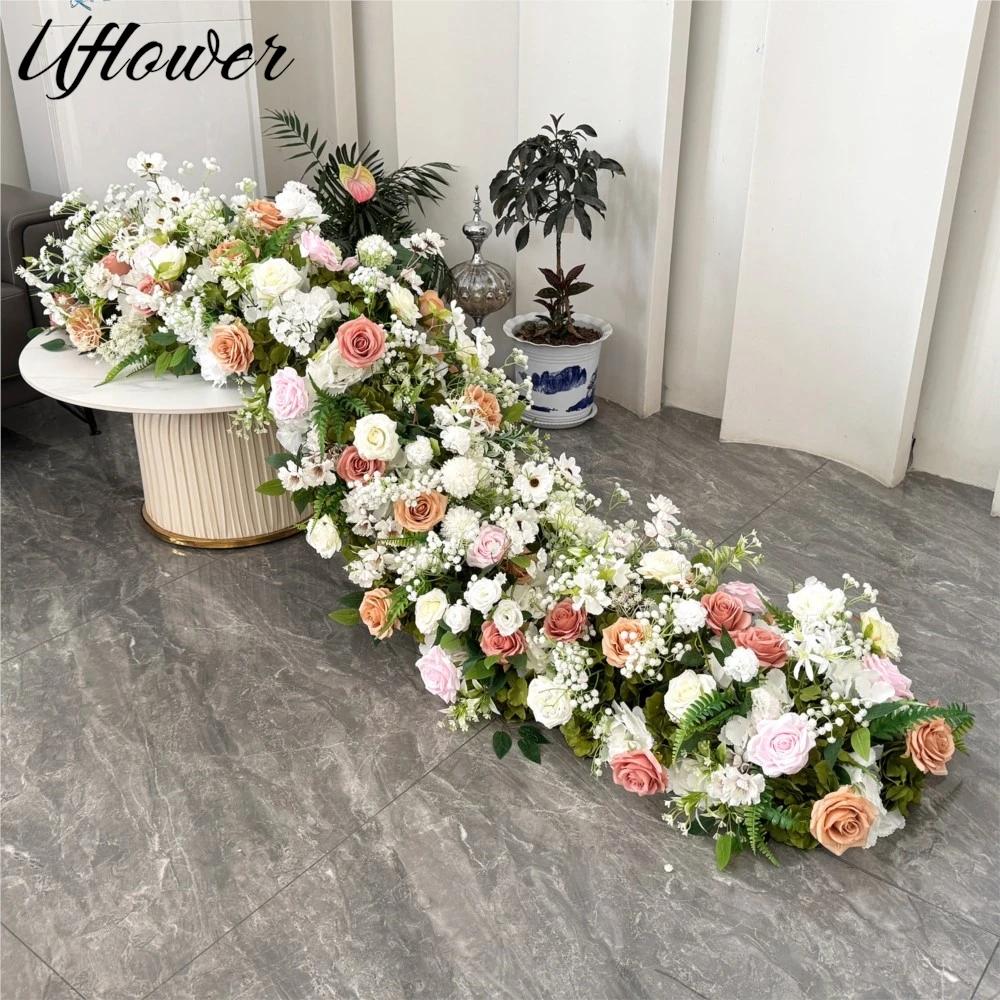 Uflower Rose Hydrangea Flower Row Decor Wedding Backdrop Arch Banquet Table Runner Floral Arrangement Window Display Event Props