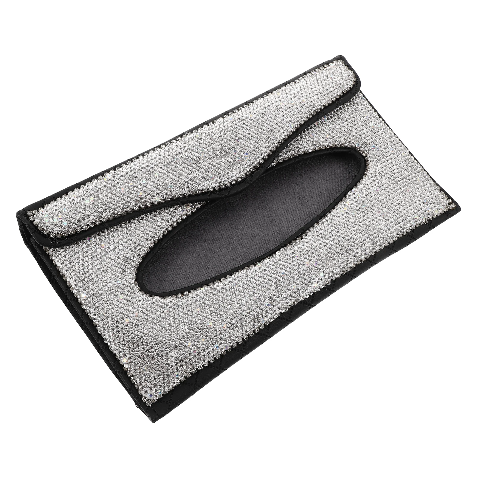 

Car Tissue Box Black Rhinestone Bling Holder PU Material Easy Clean Crystal Decoration Creative Design Versatile Style Back Seat
