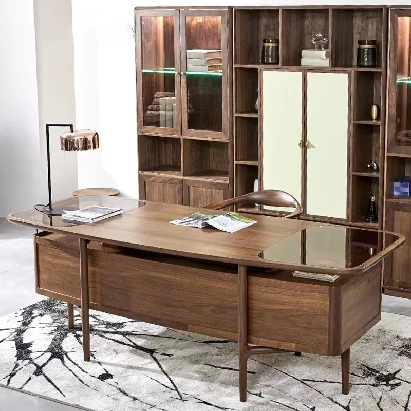 Nordic black walnut solid wood log light luxury style modern simple home desk study desk workbench