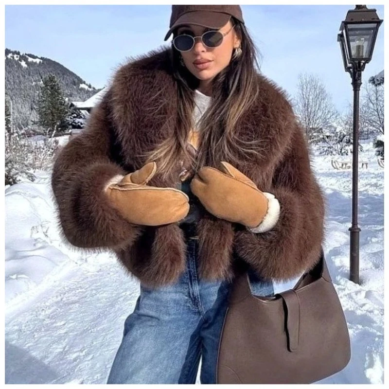 

High Street шуба из искусственного меха, женская короткая куртка, модный топ из искусственного лисьего меха, новое осенне-зимнее новое плюшевое пальто с лацканами