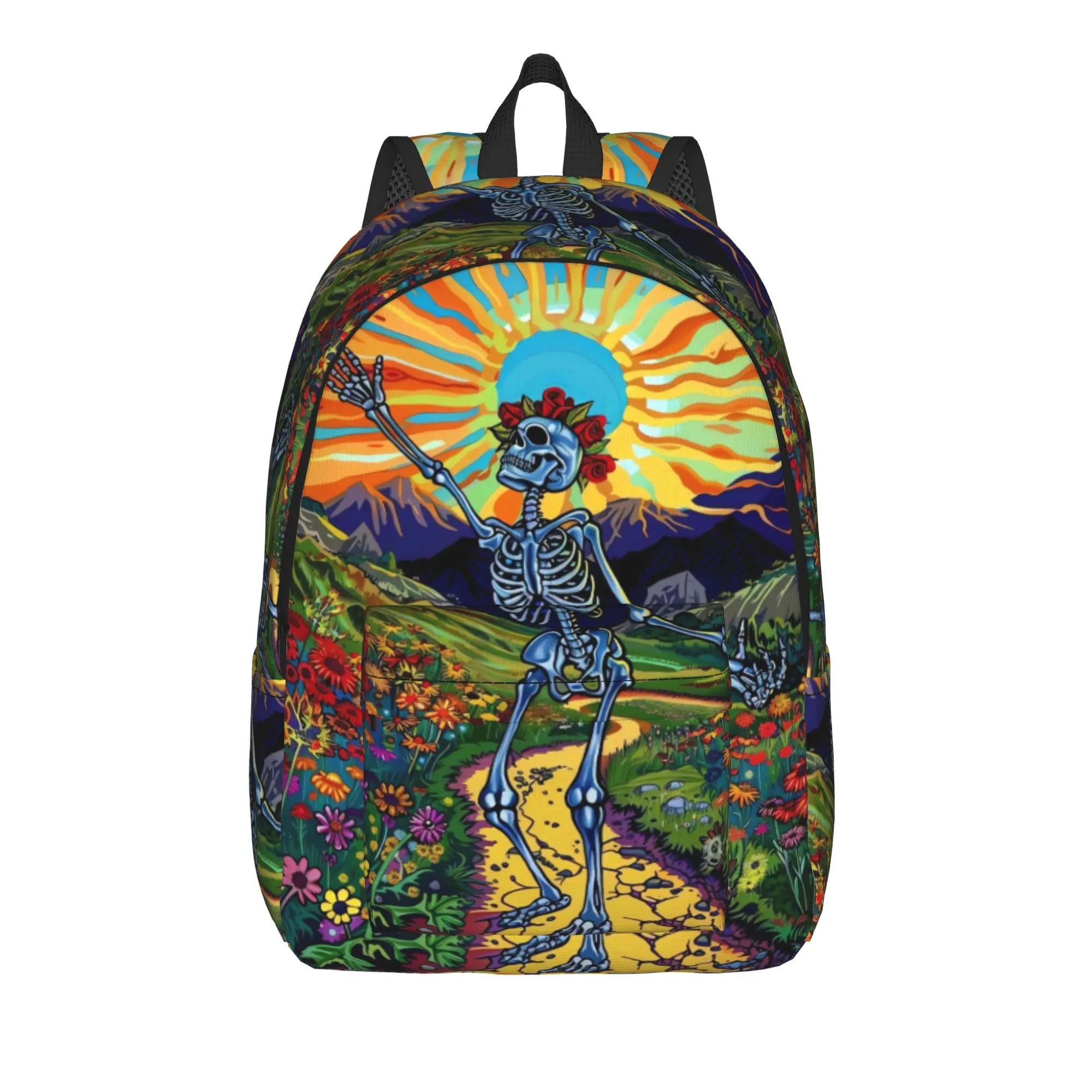Dancing Skeleton Portrait Backpack  Outdoor Backpacks Student Streetwear School Bags Colorful Pattern Rucksack