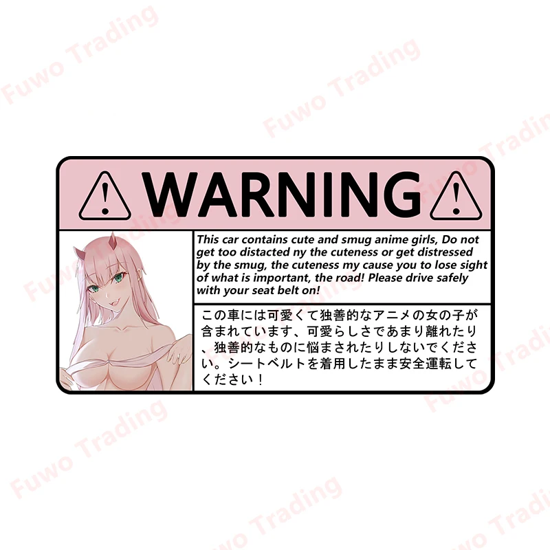 Best-selling Sexy Anime Zero Two Warning Car Accessoires Decal Creative Motorcycle Sticker Vinyl Car Wrap Decor