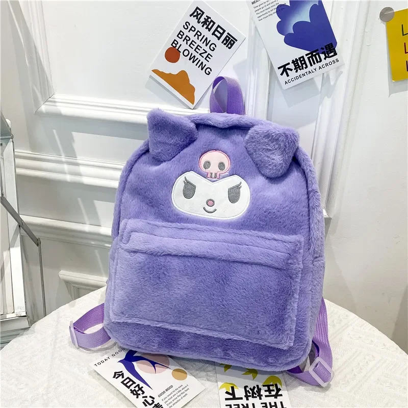 Saniro Hello Kitty Plush Backpack for Women Kawaii School Bag for Student Girl Luxury Designer Handbag Portable