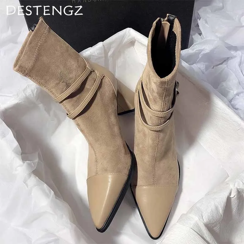 High Heels Pointed Toe Women Ankle Boots Suede Fashion Eleglant Shoes Woman Trend Pumps Designer Dress Mujer Botas