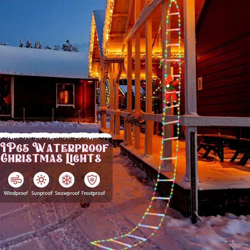 سانتا تسلق سلم سلسلة أضواء USB بالطاقة زينة عيد الميلاد 8 طرق الإضاءة لقضاء عطلة جدار نافذة ديكور التحكم عن بعد ﻿