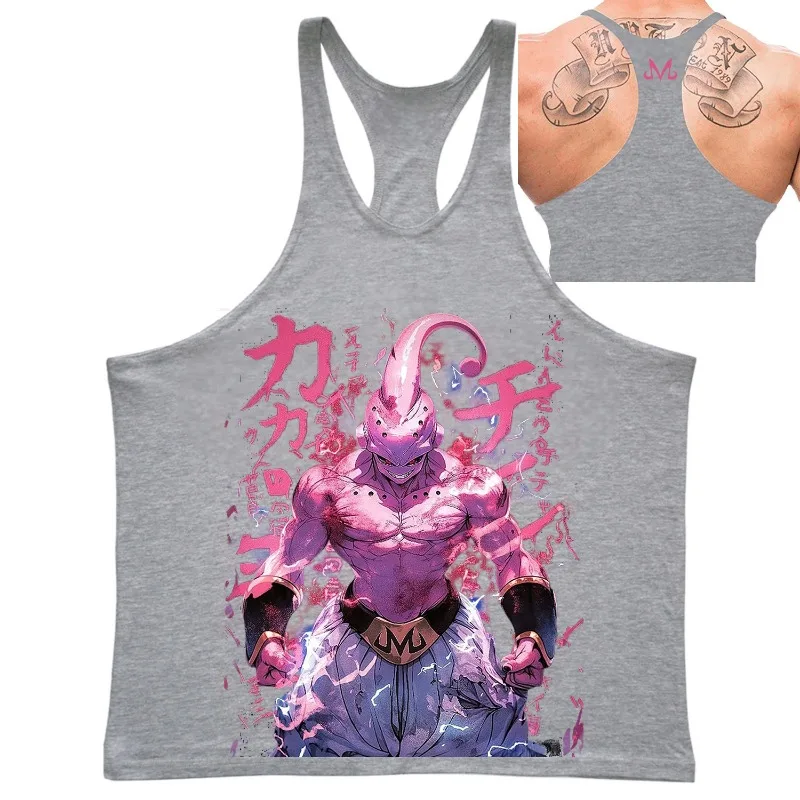 ドラゴンボールメンズタンクトップ日本アニメ魔人ブウプリント夏男性服綿通気性スポーツウェアバスケットボールジャージ