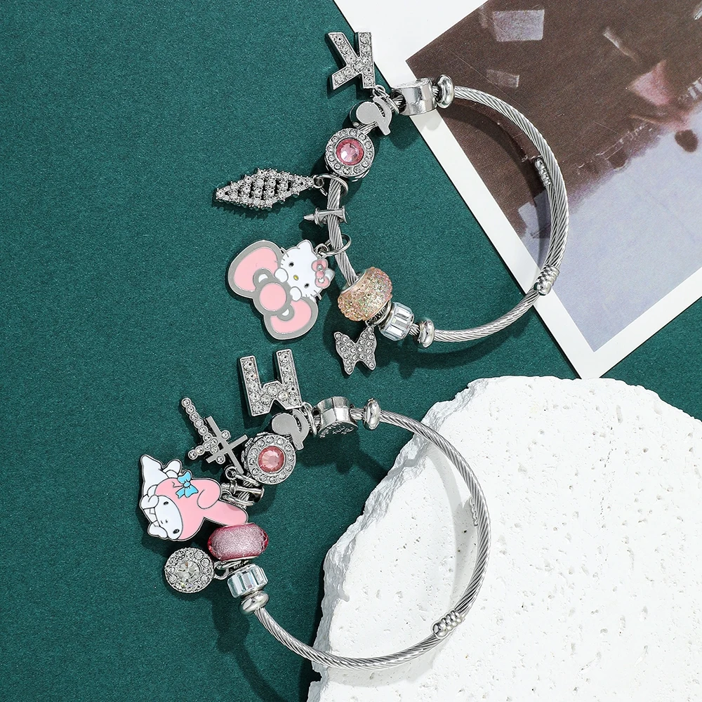 

Sanrio Hello Kitty Fashion Cartoon Figure Bracelet Creative Letter Melody Bangle for Birthday Surprise Accessories Toy Gifts