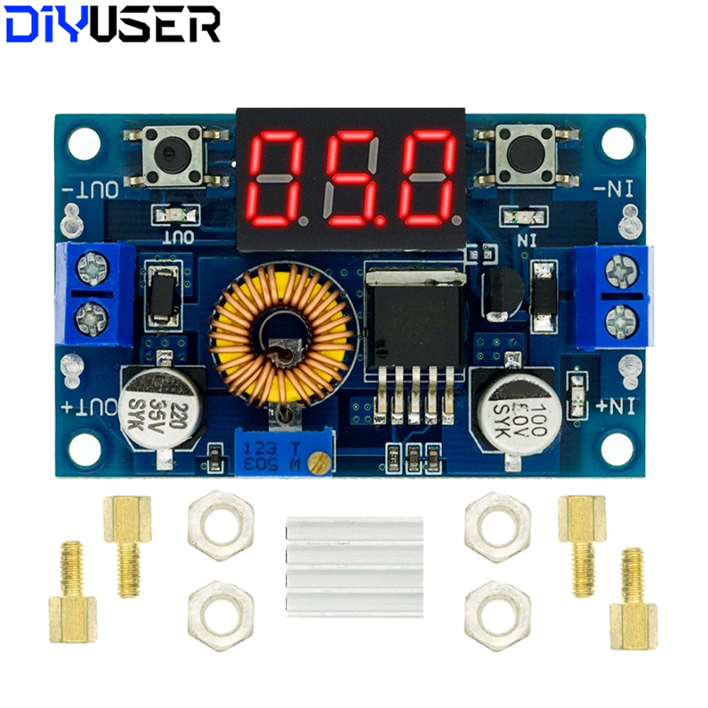 XL4015 DC-DC Buck Converter 5A 75W Adjustable Step-Down Module with Digital Voltmeter & Calibration for LED Driver,