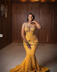 Customized Elegant Aso Ebi Mermaid Prom Dress Beaded Appliques African Formal Evening Party Gowns Court Train vestidos de gala