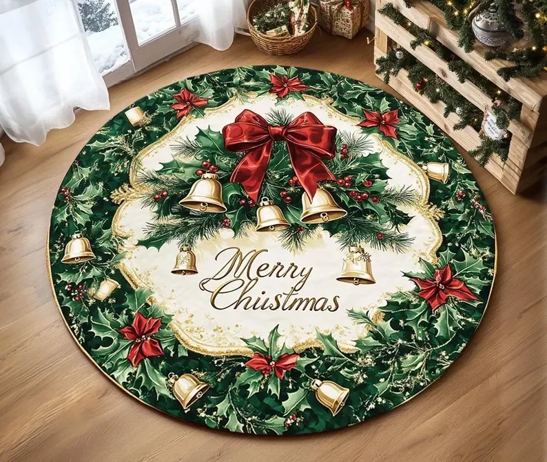 Round Rug – Snowflake Decor Xmas Area Carpet for Bedroom, Living Room & New Year Holiday Decoration