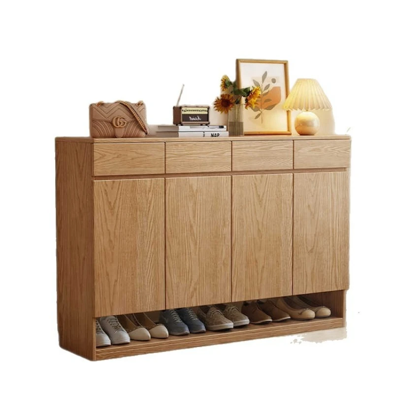 

r three-door four-door ash wood solid wood shoe cabinet household entrance door porch cabinet living room storage locker