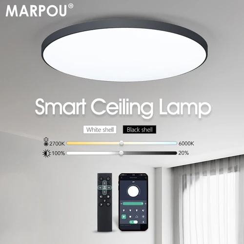 MARPOU 스마트 천장 LED 램프, 침실 천장 조명, 원격 제어, 조도 조절 LED 조명, 방 거실 