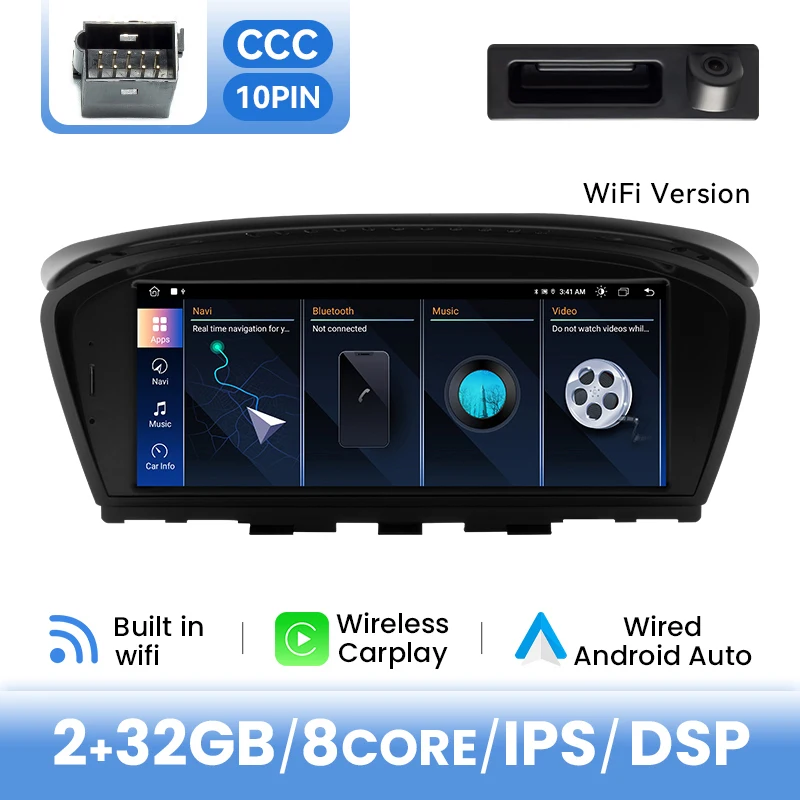 8-core Android 14 draadloze Carplay en Android Auto multimediaspeler voor BMW 5/3 Serie E60 E61 E63 E64 E90 E91 E92 CCC CIC DSP