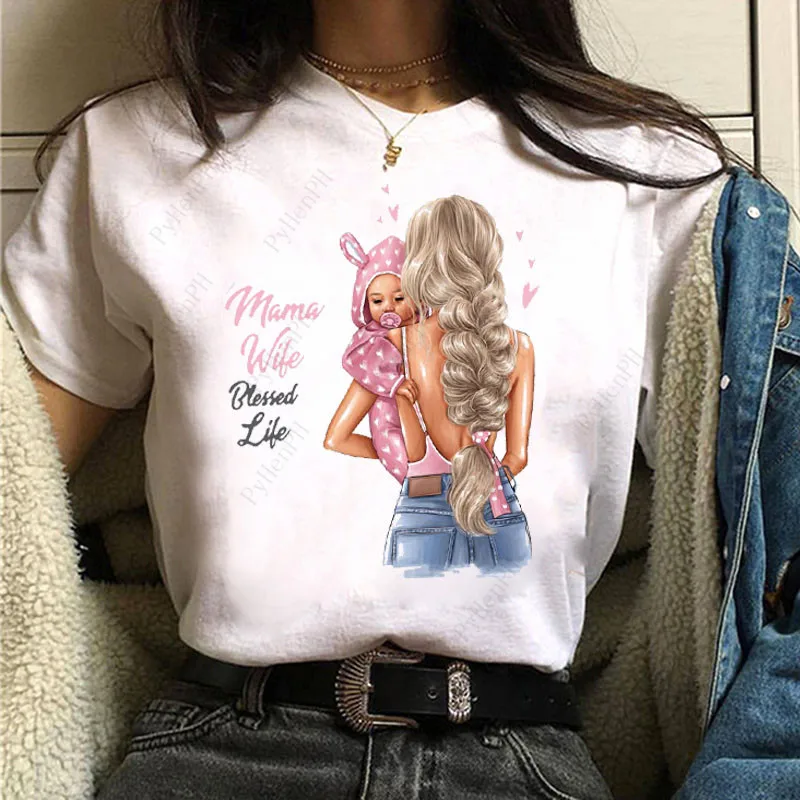 Camiseta con estampado para el día de la madre, ropa familiar de manga corta, Harajuku, Kawaii, Tops con gráfico