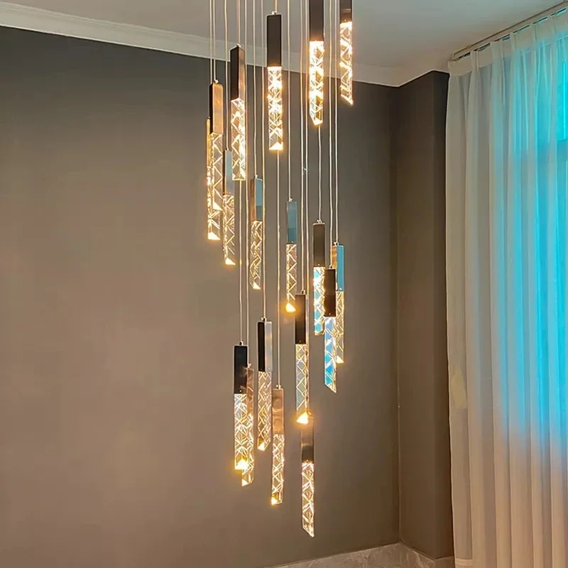 

Modern LED Chandeliers Crystal Staircase Lights Indoor Lighting Chrome Gold Long Spiral Lamp Living Room Kitchen Hall Home Decor