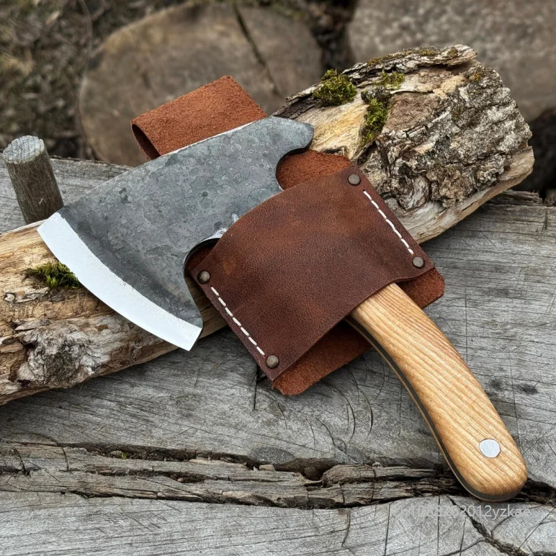 Vintage Brown Faux Leather Axe Sheath Protective Cover With Belt Loop Hand Stitched Design For Outdoor Camping Woodworking Use