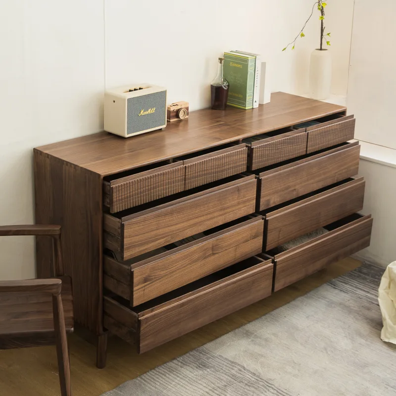 Black walnut large-capacity storage ten-bucket bedroom, bedside by the wall, multi-functional dining side cabinet