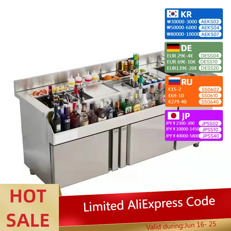 كامل الفولاذ المقاوم للصدأ الحديثة طاولة بار بار مطعم محطة بار التجارية محطة نادل لشاي فقاعات