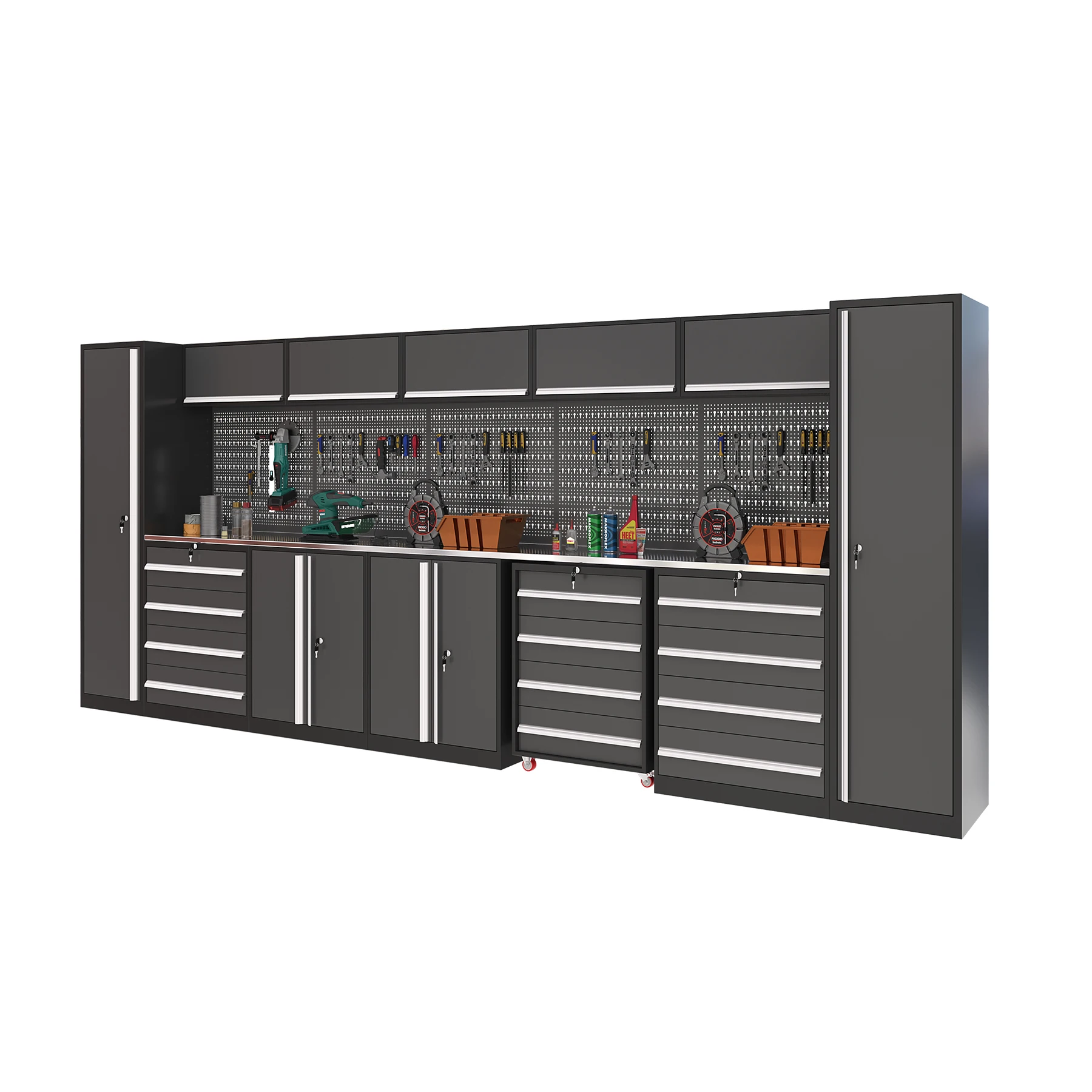 JZD Cushy Modular Steel Garage Combination Tool Cabinet Pro Series Black 8 Pieces Tool Box Set for Garage Workshop