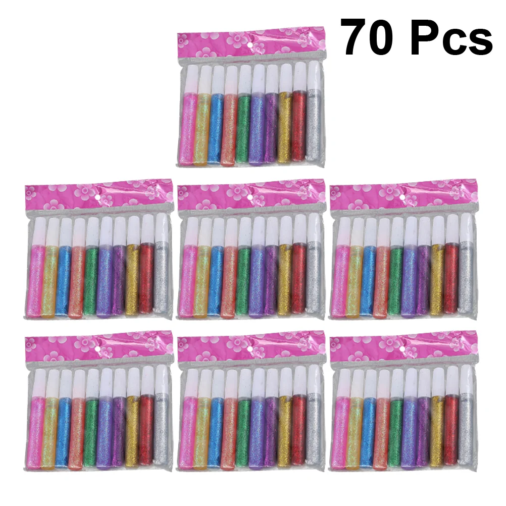 70pcs Glitter Powder Glue Pen Colorful Drawing Pen Art Marker Pens Pencils Writing Supplies Diy Glue Pen Holiday nament Creative