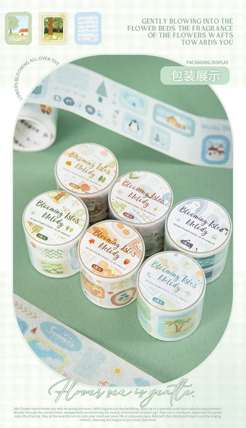 1–6 Rollen frische und beruhigende Washi-Tapes, Scrapbooking-Aufkleber, Material, perfekt für Journaling, DIY-Scrapbooking-Zubehör – Detail 6