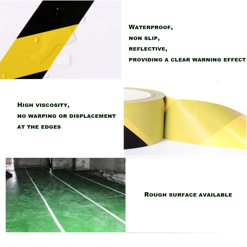 Self-Adhesive Warning Tape Yellow & Black Hazard Safety Striped Barricade Caution Tape For Floor Factory Stairs