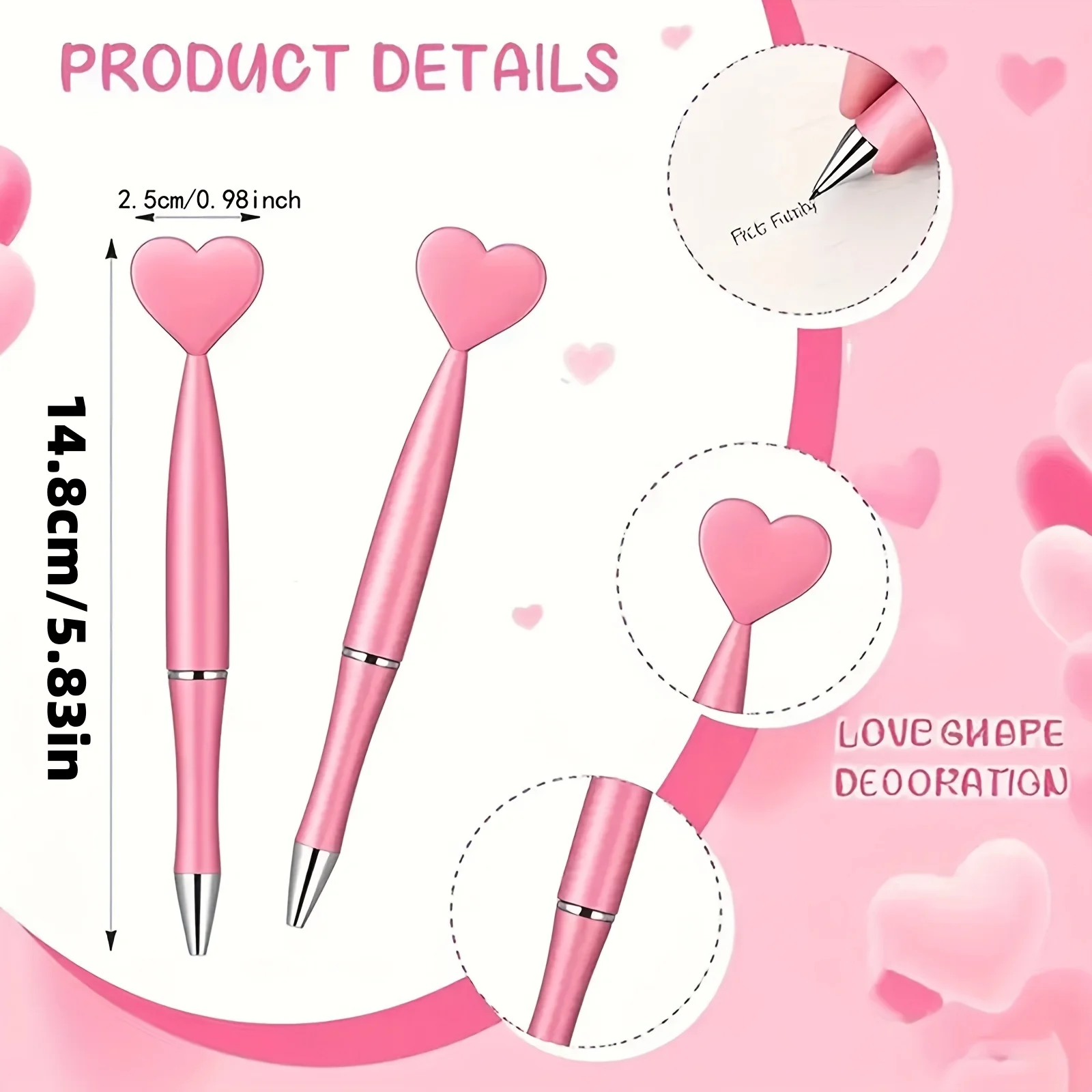 10er-Pack rosa herzförmiger Stifte mit schwarzer Tinte, geeignet für Liebes- und Romantikgeschenke, Muttertagsgeschenke, Lern- und Büromaterial, Artikel für die Schulanfangszeit, Weihnachtsgeschenke – Detail 3