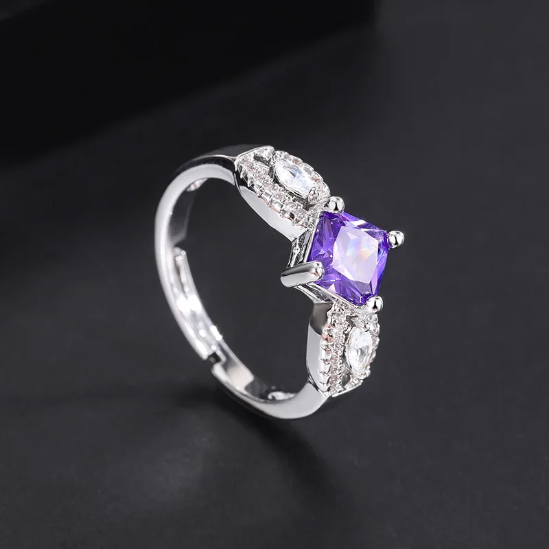 

Luxurious Vintage Purple Spar Pink Crystal Open Adjustable Ring Women's Jewelry Love Wedding Party Anniversary Gifts for Couples