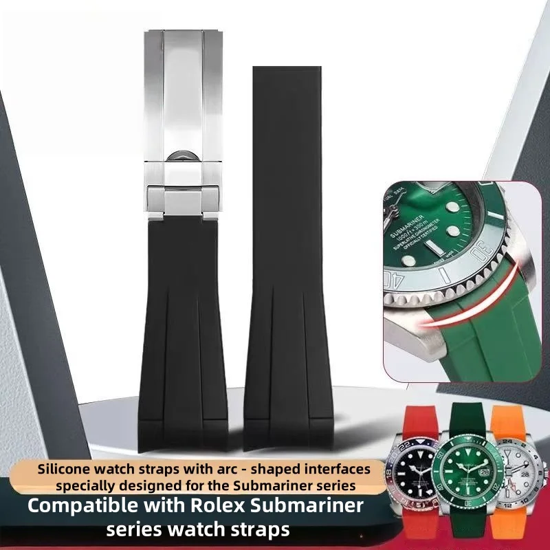 Silicone Watch Band 20mm for Rolex DAYTONA SUBMARINER Yacht-Master GMT Explorer - Adjustable Bracelet Strap Watch Accessory