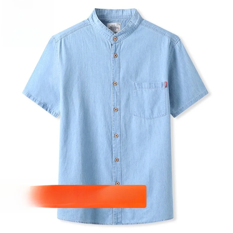 

Trendy plus Size Cotton Denim ort Sve irt Men Summer Casual Stand Collar Thin Top Faion Urban Sle Ne Design