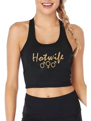 Hotwife MFM Design Sexy Slim Crop Top Adult Humorous Flirtation Style Tank Tops Swinger Funny Threesome Camisole