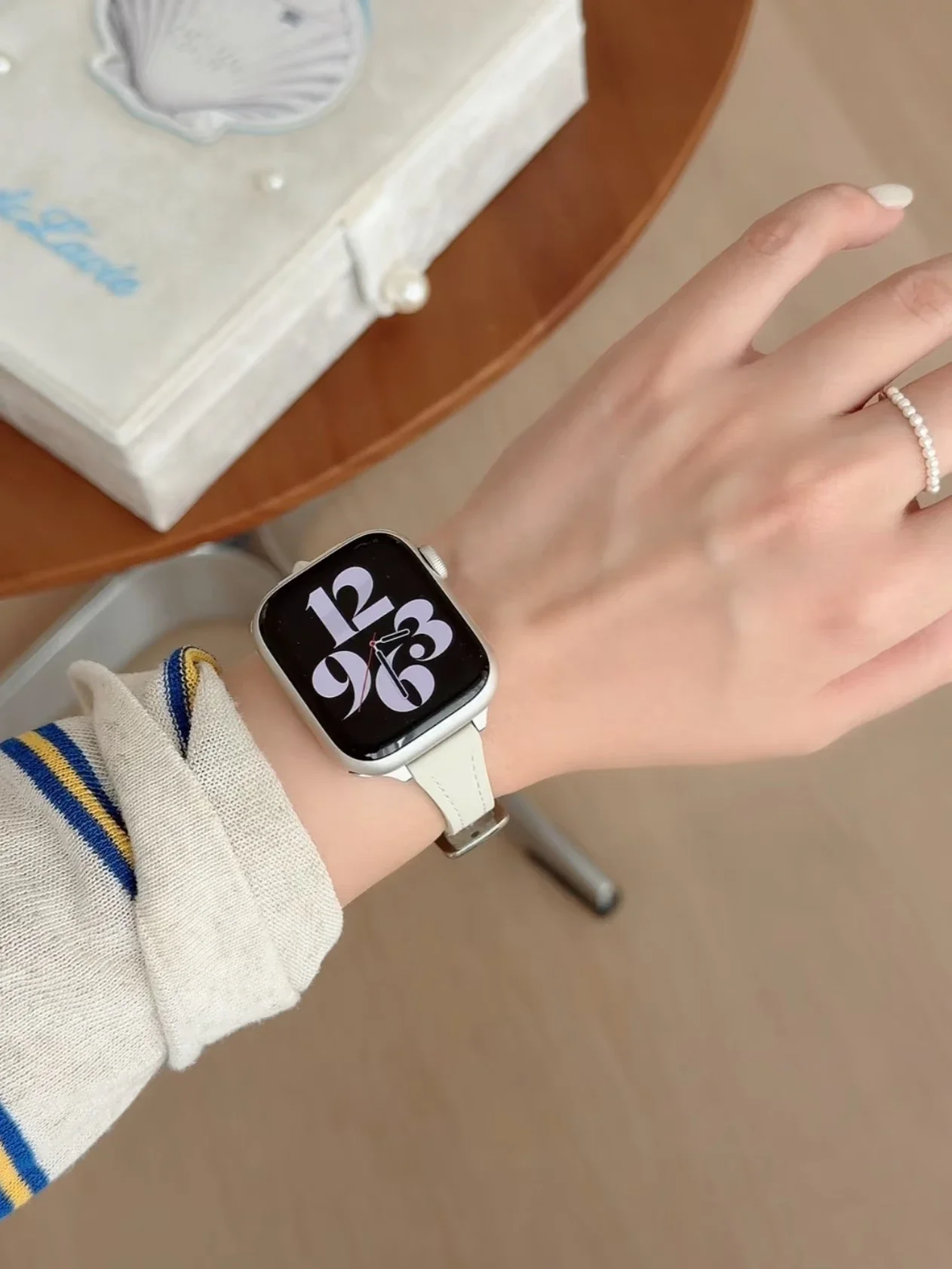 حلقة جلدية أنيقة رقيقة لساعة أبل الفرقة النساء سلسلة الترا 11/10/9/8/7 40 مللي متر 41 مللي متر 42 مللي متر 44 مللي متر 45 مللي متر 46 مللي متر حزام #3