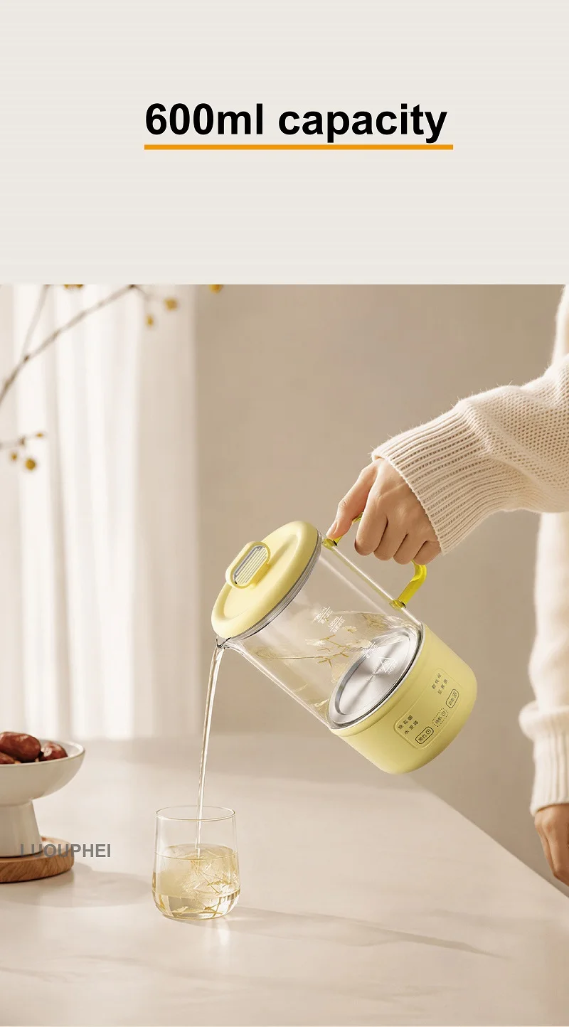0.6L Electric Kettle Multifunction Appointment Teapot Temperature Control Health Pot Office Glass Flower Teapot Auto Keep Warm