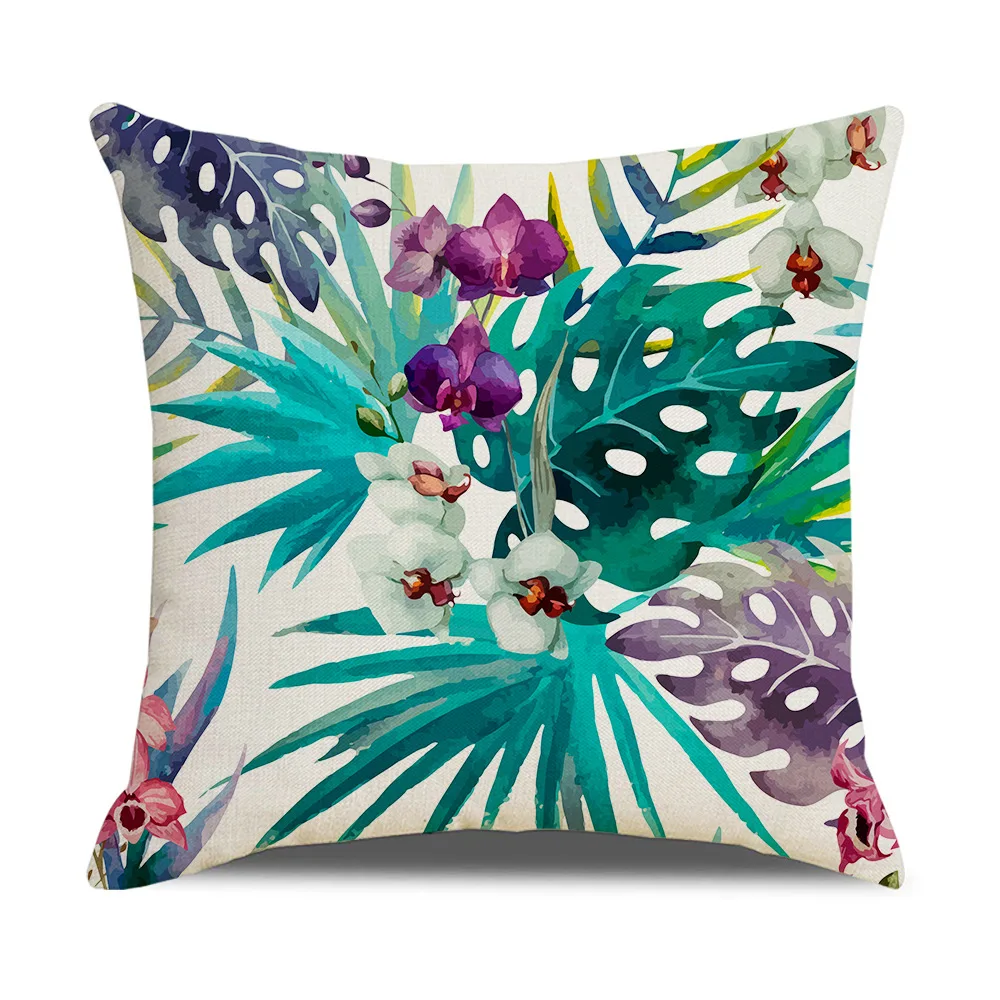 Sofa Decorative Cushion Cover 45x45 Pillows Cover Tropical Leaves Printed Pillowcase Home Seat Car Decor Linen Throw Pillow Case