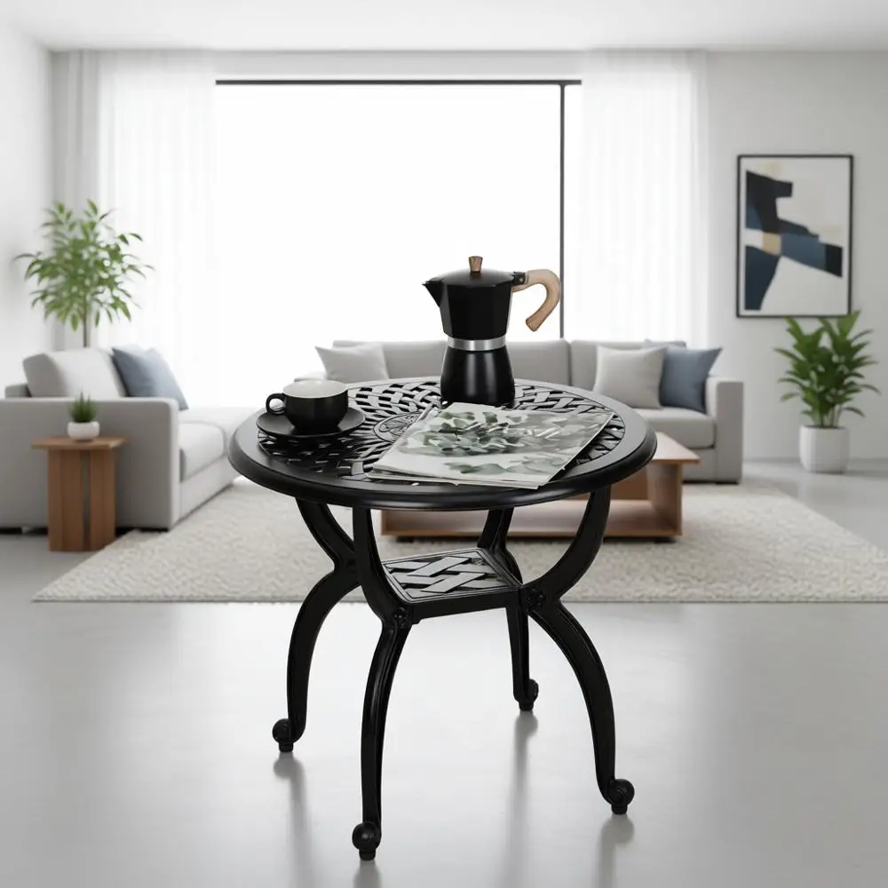 

Круглый черный столик для улицы и дома, устойчивый к ржавчине, для патио, сада, балкона