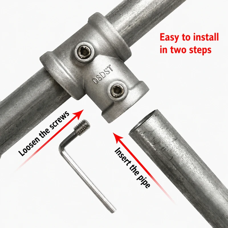 1\2 Heavy Duty T-Type Tee, Aluminum Alloy Round Pipe Connector, Weld-Free Base Joint, Steel Pipe Fastener Fitting