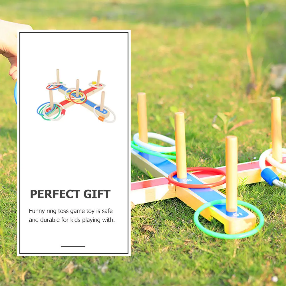 1Set Wooden Ring Toss Game Educational Children Circle Throwing Interactive Fun Indoor Outdoor Play Improves Coordination