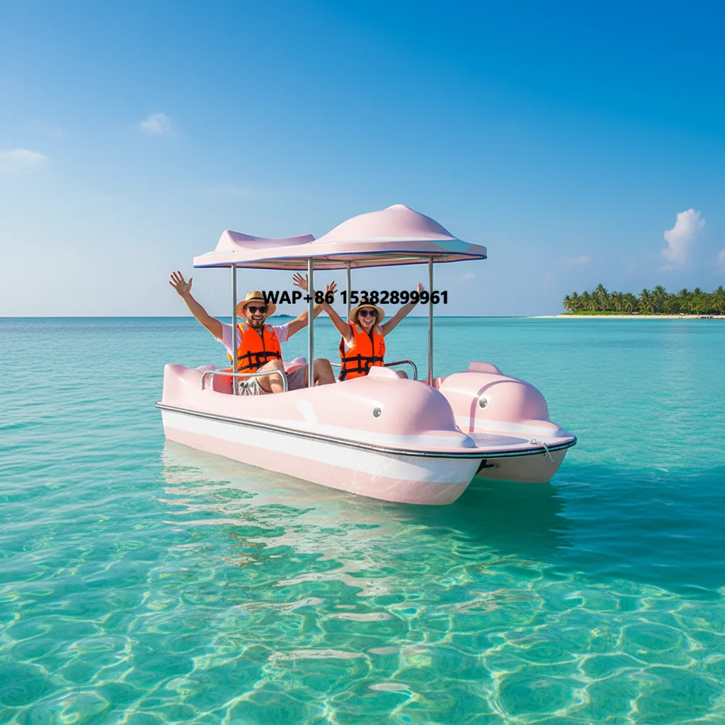 

QIQU 300kg Capacity with Auto Drainage for Lake Business for Rentals 4 Person Water Dolphin Pedal Boat