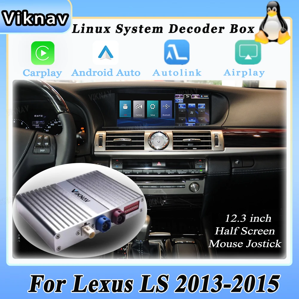 

Система Viknav Linux 12,3 дюйма для Lexus LS 2013-2015, обновленный декодер с половинным экраном, MuItimedia, беспроводной CarPlay, Android Auto