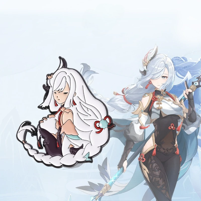 4pcs Genshin Impact Shenhe Neuvillette kawaii 금속 브로치 선물