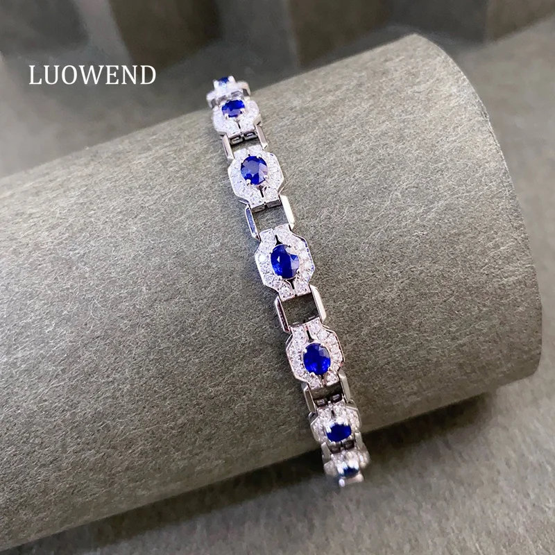 

LUOWEND браслет из 100% белого золота 18 карат, роскошные ювелирные изделия с бриллиантами, браслет из натурального сапфира для женщин, модный стиль, банкет для пожилых людей