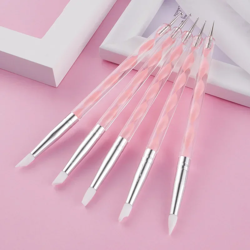 5pcs Manicure Pen Stainless Steel Two Head Polymer Clay Tool Silicone Pen Sculpture Tools Dotting Pen Pottery Tool