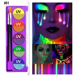 10 Colors UV Neon Body Paint Palette Makeup Fluorescent Face Body Painting Water Soluble Kit for Halloween Christmas Masquerade