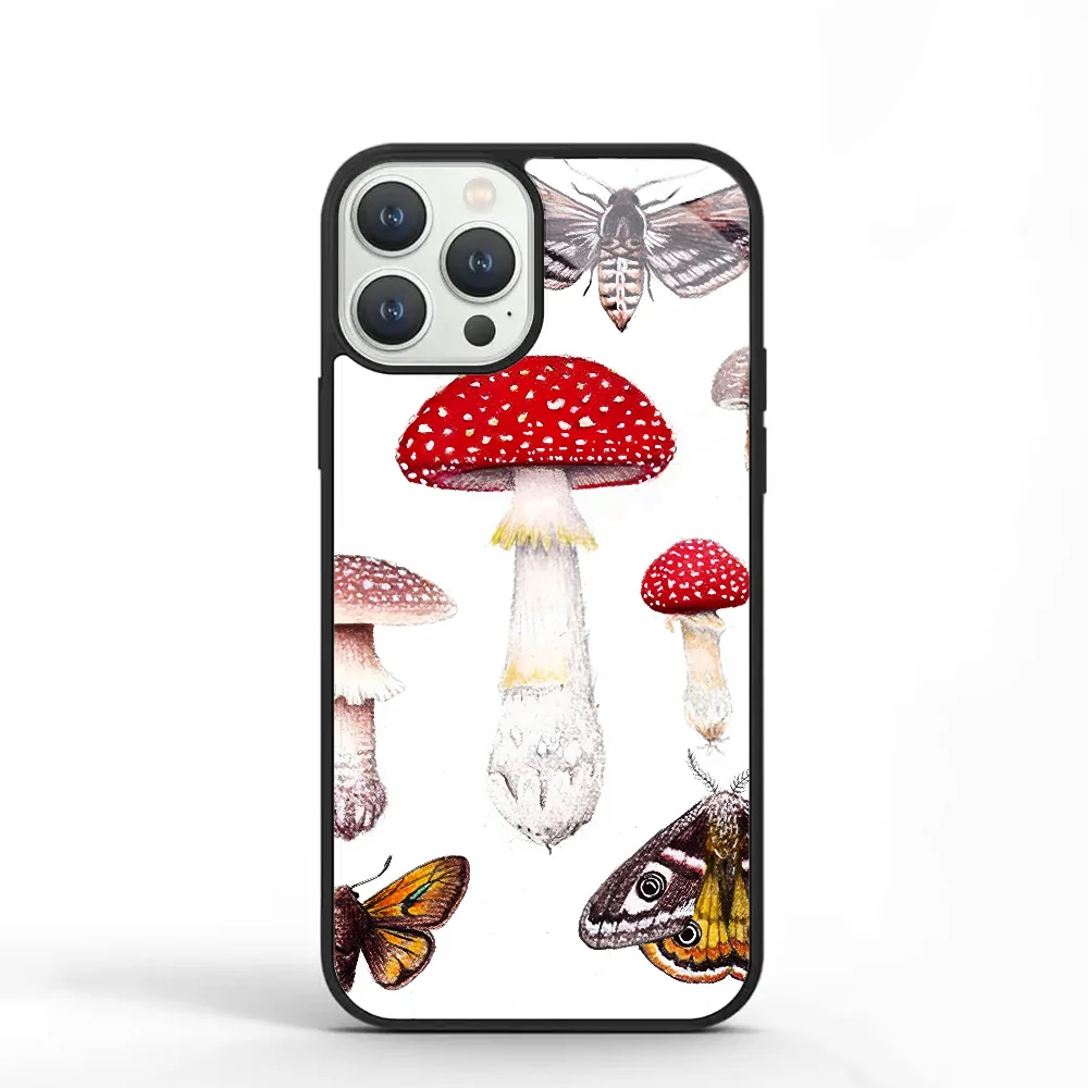 Moths And Mushrooms Phone Case For IPhone 11 12 13 14 15 Plus Pro Max Mirror Acrylic PC TPU Cover