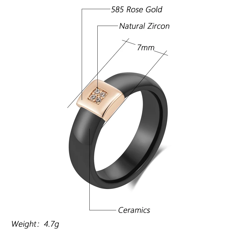 Kinel Hot Black Ceramics Ring For Women Fashion 585 Rose Gold Color Natural Zircon Accessories High Quality Daily Fine Jewelry