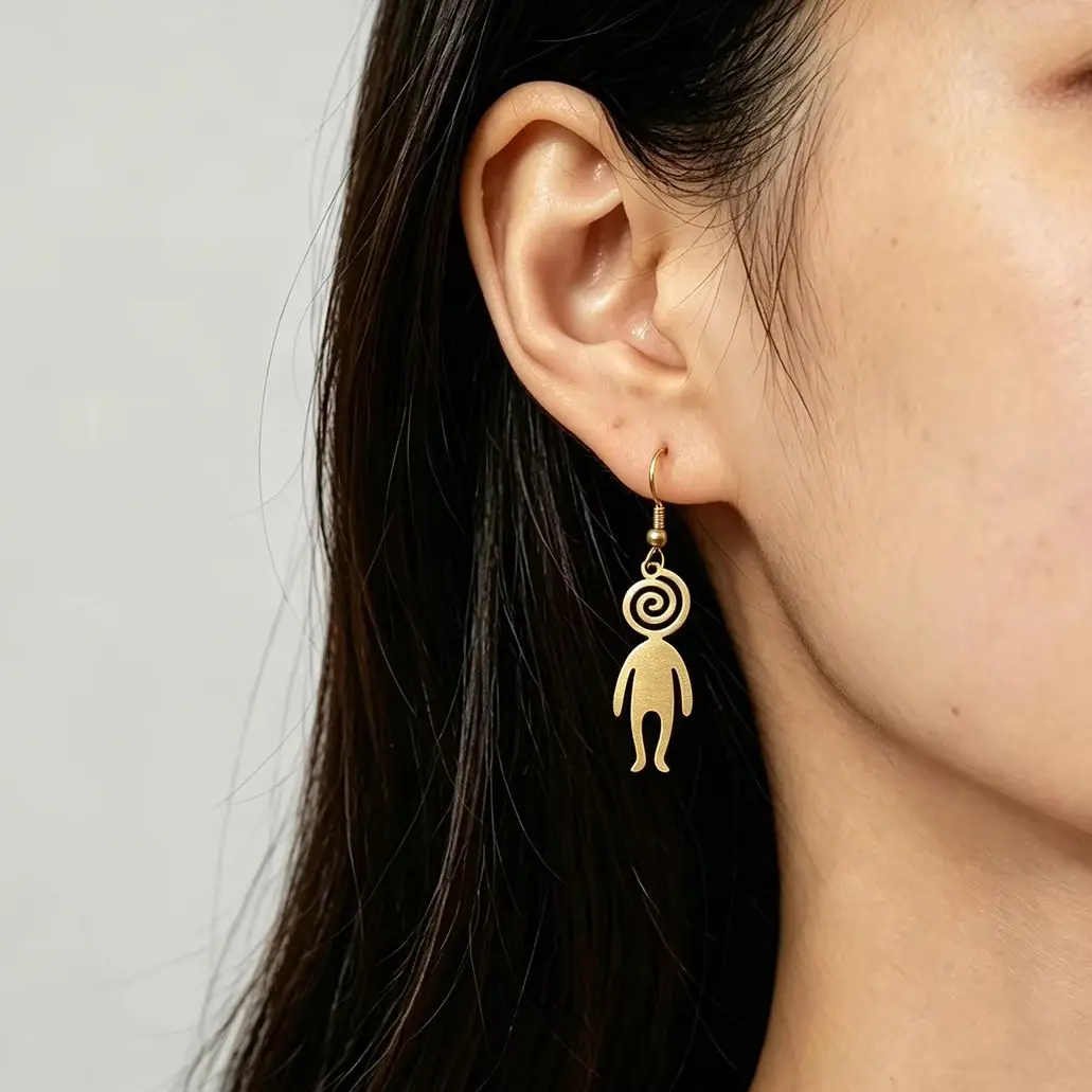 Spiral Head Human Figure Earrings for Women Metal Waterproof Stainless Steel Lady Ear Hook Jewelry Ear Cartilage Puncture Gifts