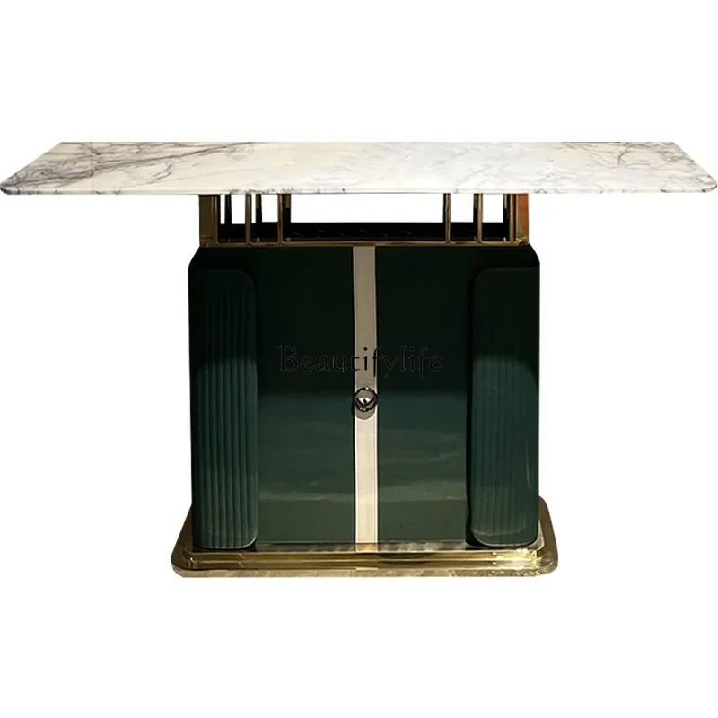 Italian light luxury marble porch cabinet hotel villa suite high-end luxury stone porch table end view table