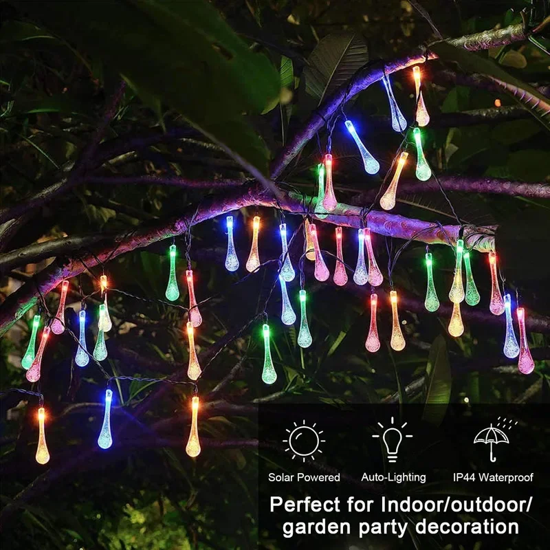 Outdoor solar LED light string water drop string light fairy courtyard crystal l wedding festival decoration colored