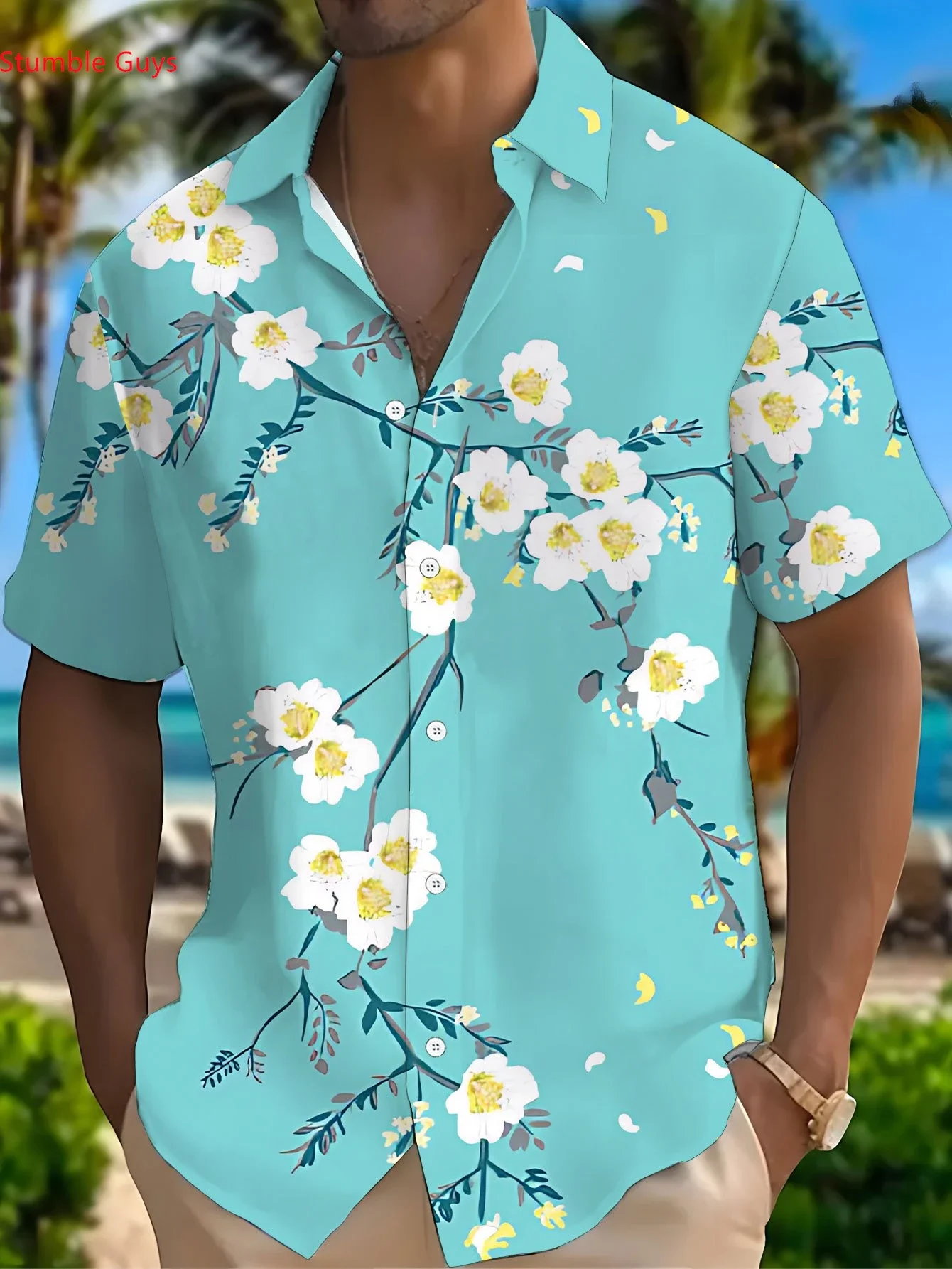 

Summer Casual Men's Hawaiian Shirt Man Short Sleeve Vibrant Tropical Print Relaxed Fit Fashion Vacation Tops