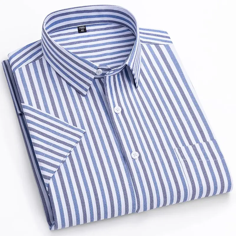 Plus Large 11XL 10XL Shirts for Men Fahsion Summer Short Sleeve Stripe Solid Office Social Dress Shirt Loose 150KG 160KG Fat Top